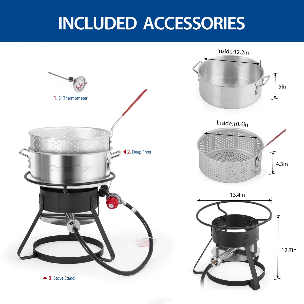 11 Qt. Aluminum Outdoor Deep Fry Pot with Basket and Thermometer A1640