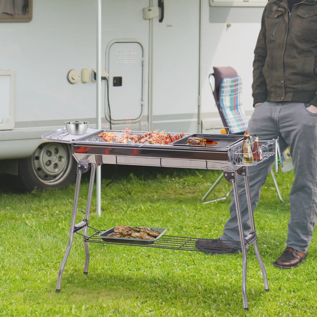 Portable Folding Charcoal BBQ Grill Stainless Steel A736899