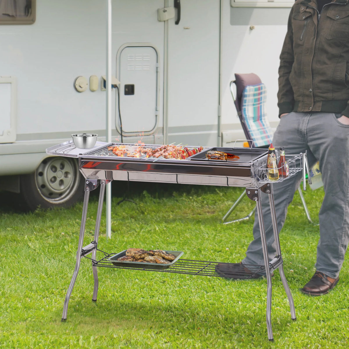 Portable Folding Charcoal BBQ Grill Stainless Steel A736899