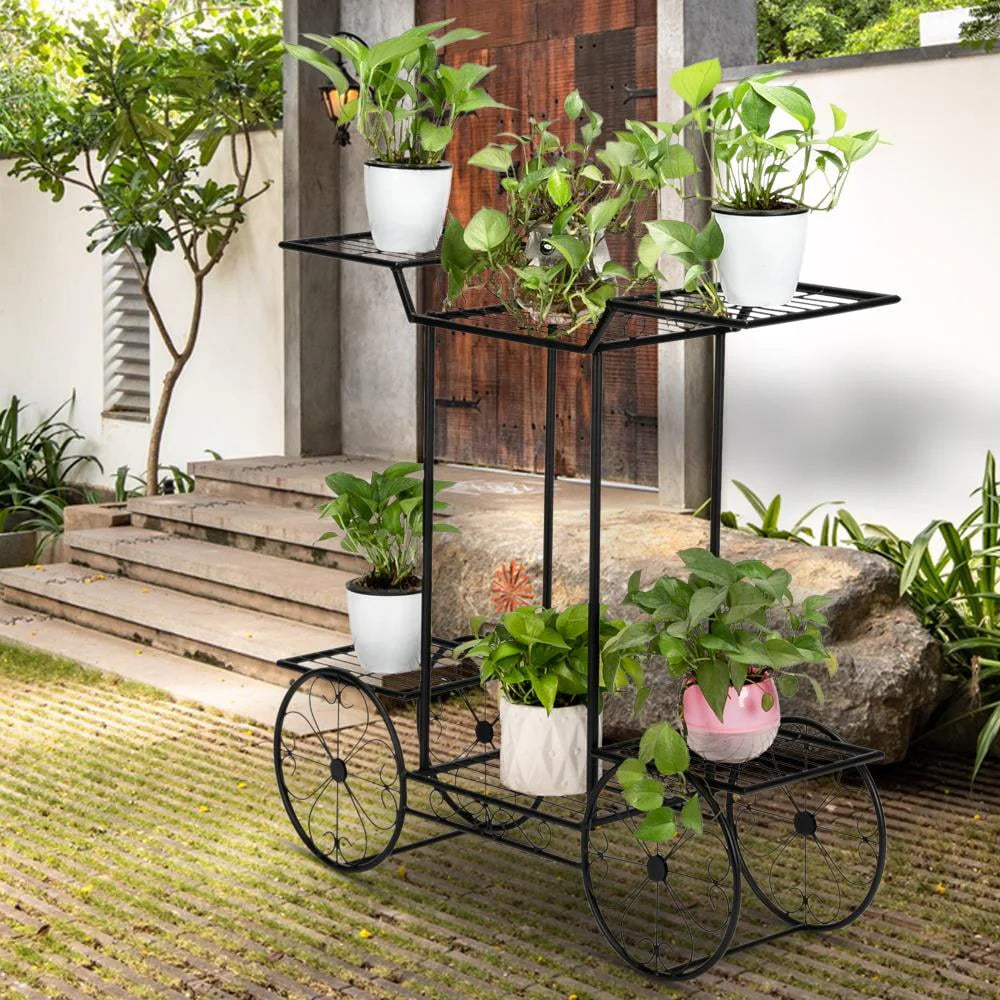 6-Tier Black Metal Plant Stand Y864786
