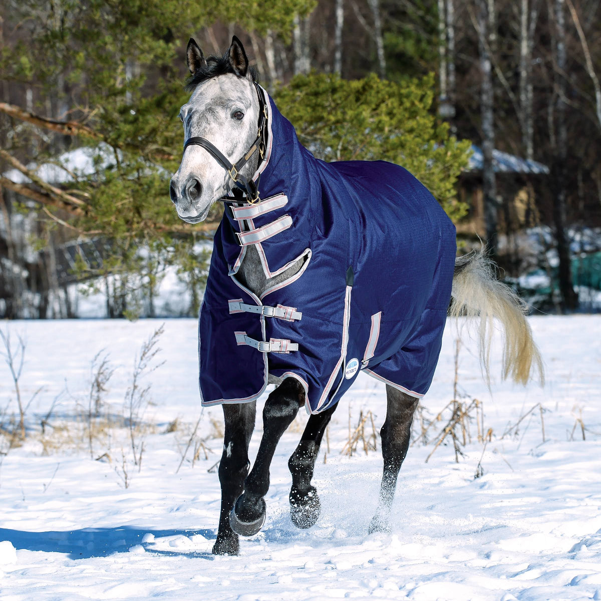 Navy/Silver/Red Combo Neck Medium Blanket O55486