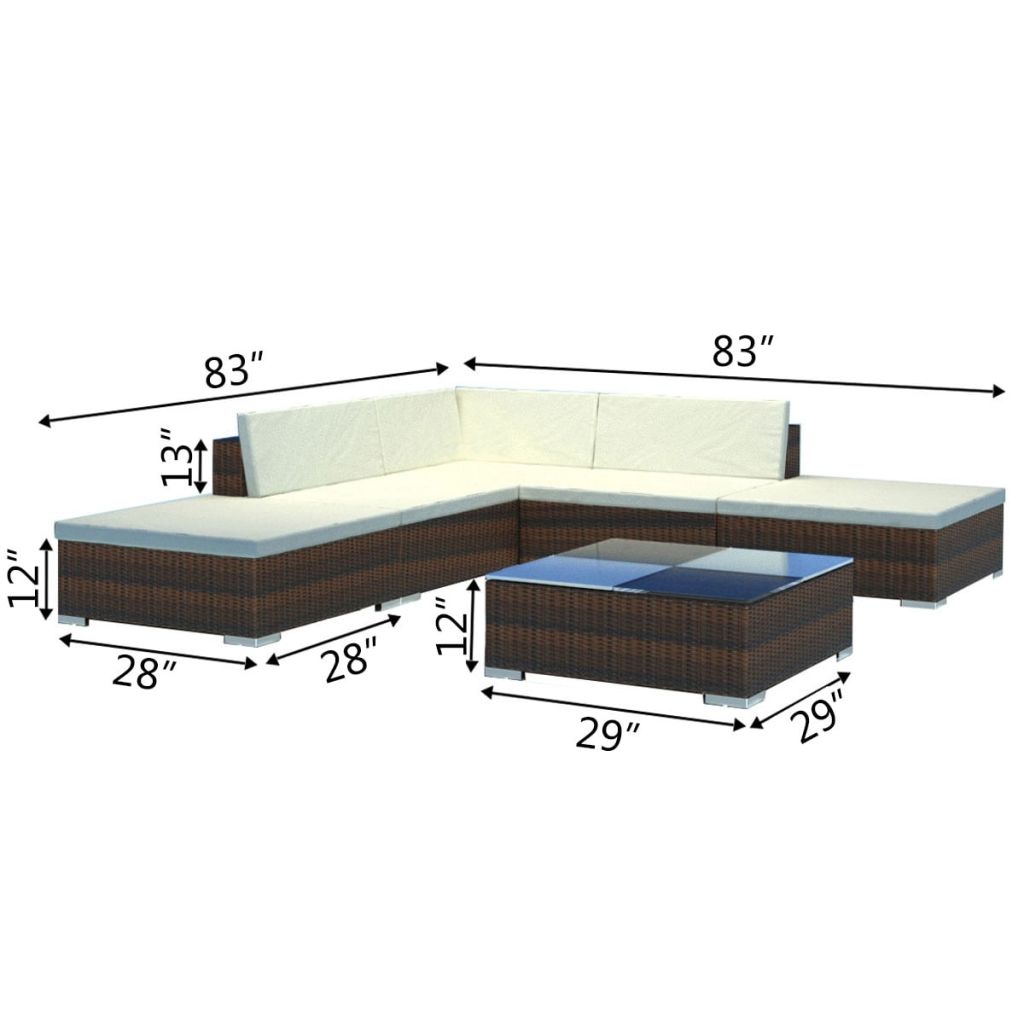 6 Pieces Poly Rattan Garden Lounge Set with 3 Sofas 2 Ottomans 1 Tea Table V2341