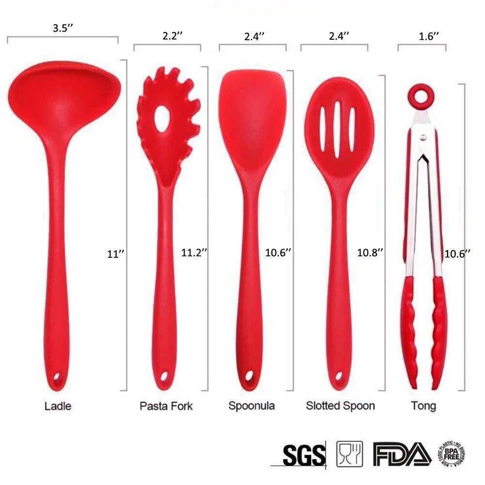 10 Pc Silicone Kitchen Cooking Utensils Set (Red) G77409
