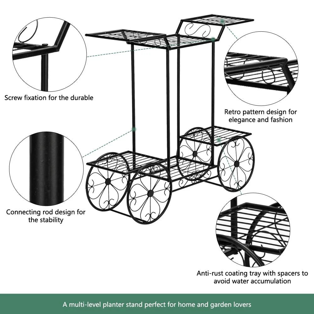 6-Tier Black Metal Plant Stand Y864786
