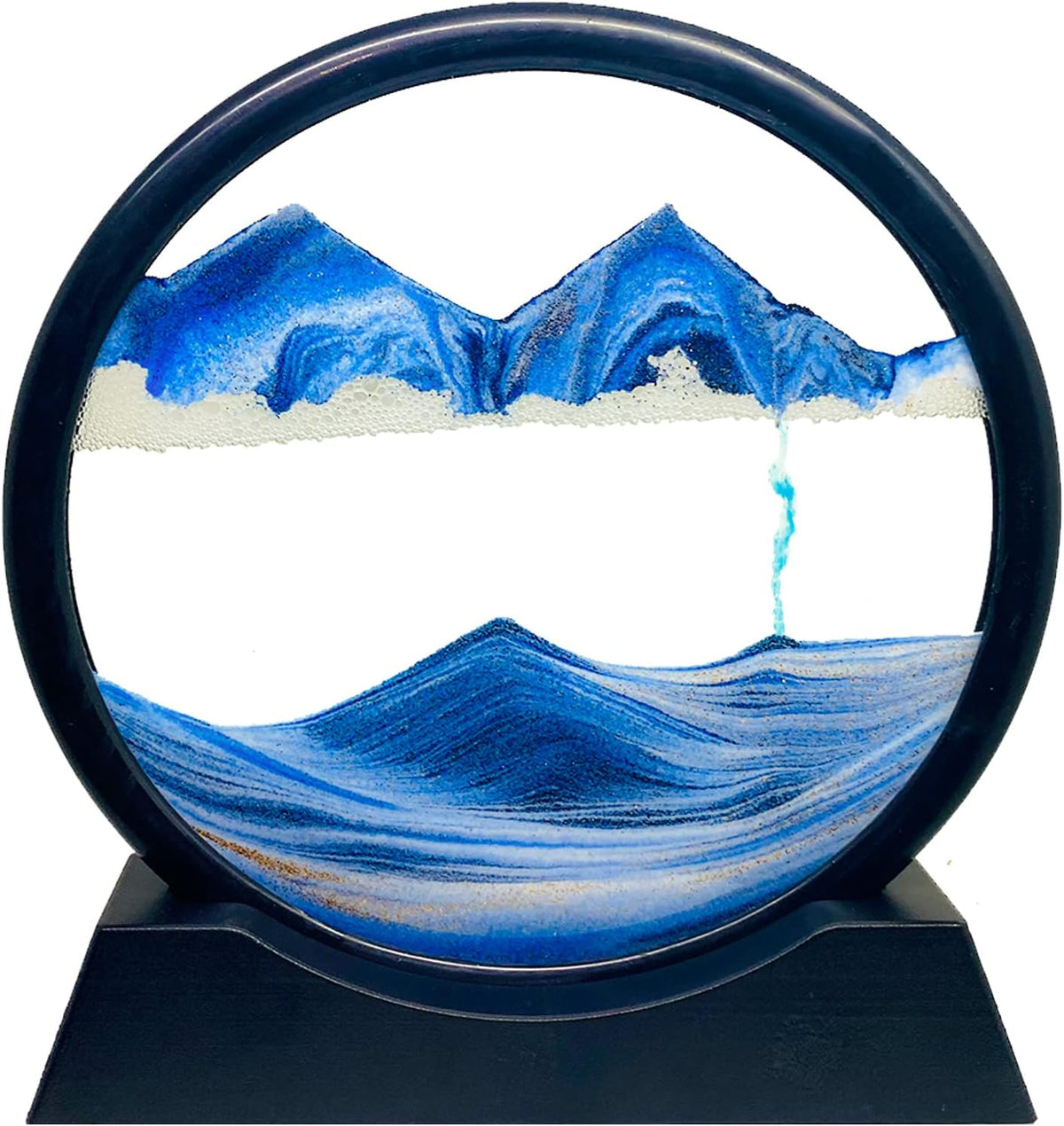 Moving Sand Art Picture Decor, 3D Deep Sea Sandscape Liquid Motion, Round Glass Frame Display Flowing Sand (Black, 7) Pack of 2 P27132