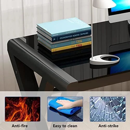 Tempered Glass Computer Desk with X-Shaped Metal Frame 55.1 inch C5811