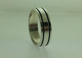 Polished Sterling Silver 6mm Double Black Groove Wedding Band 6.5 Z42197