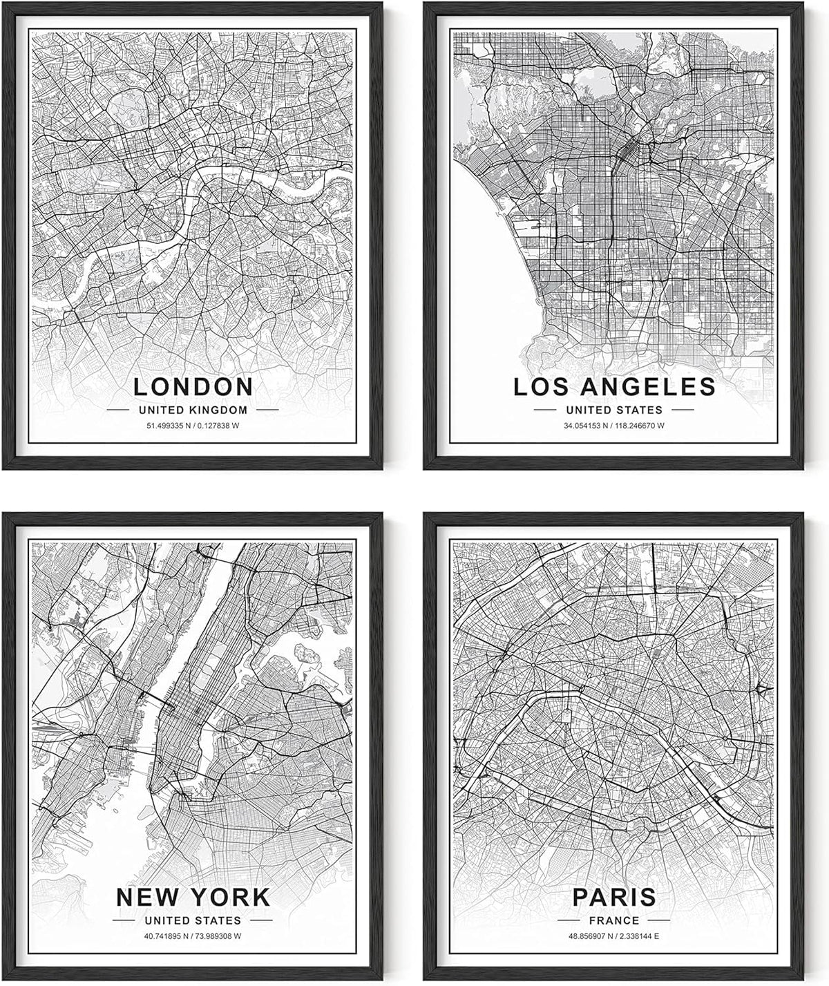 Black and White City Wall Art Set of 4 Framed 16x20 X48435
