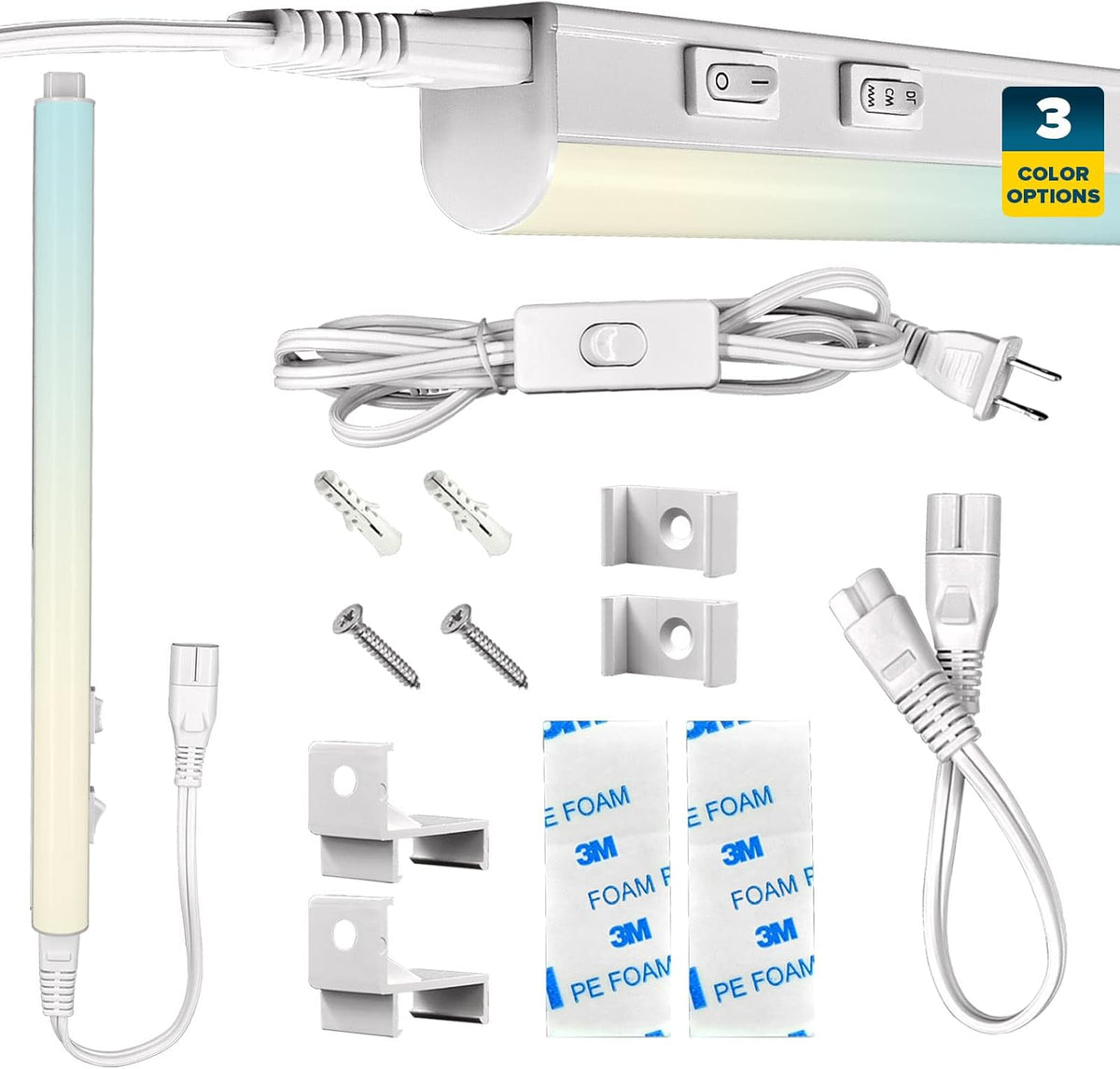 34 Inch LED Under Cabinet Light Kit, Plug in, Linkable, 3 Color Option, 12W, 1200 Lumens W658