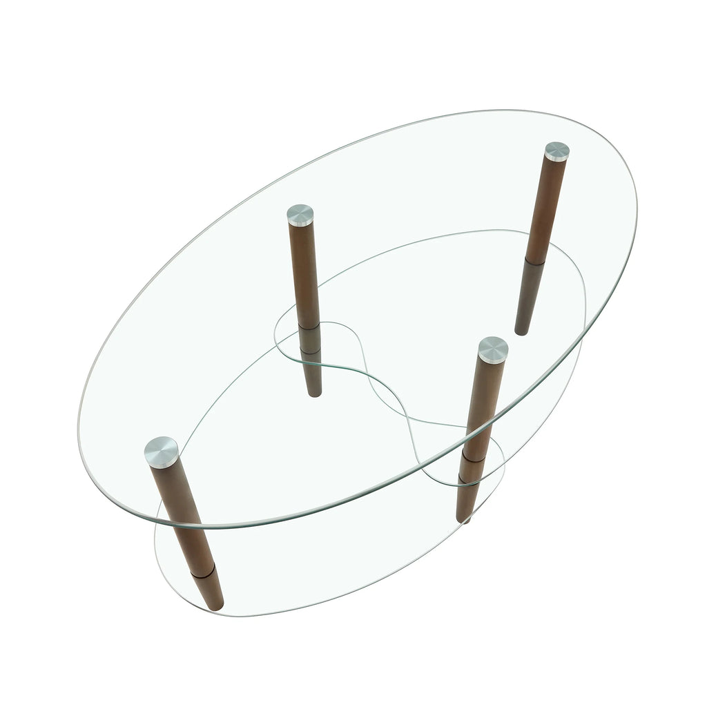 Oval Glass Coffee Table with Oak Wood Legs S969093