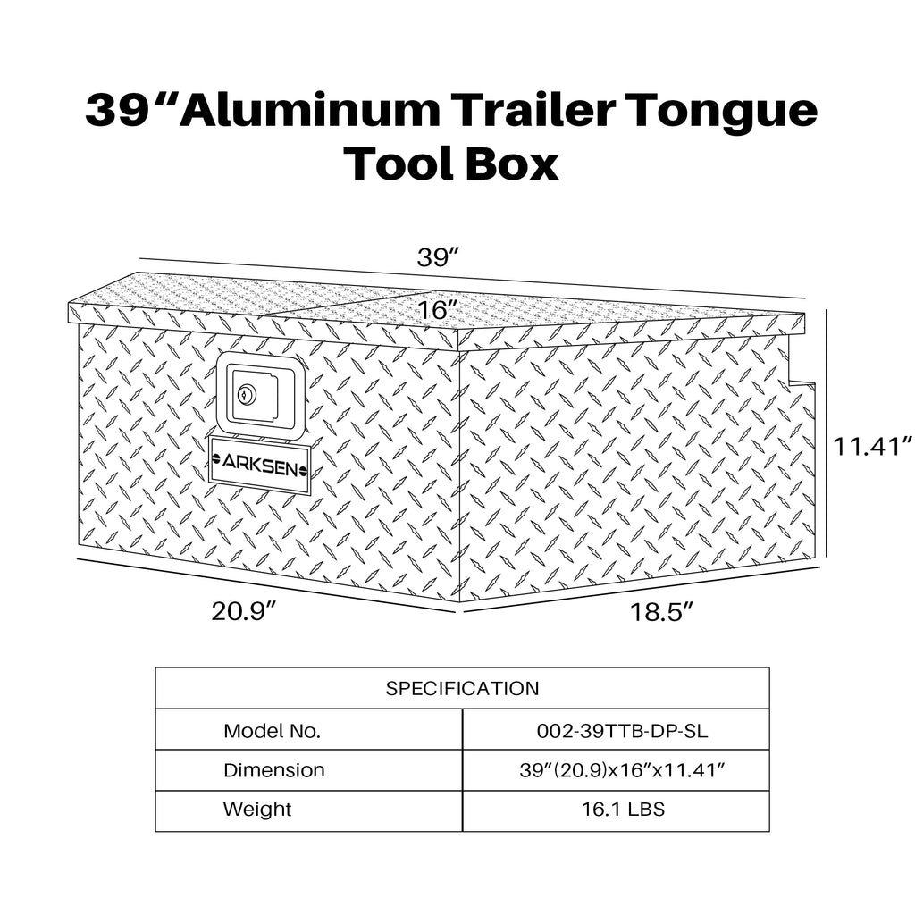 39 Diamond Plate Aluminum Trailer Tongue Box with Lock Key G690
