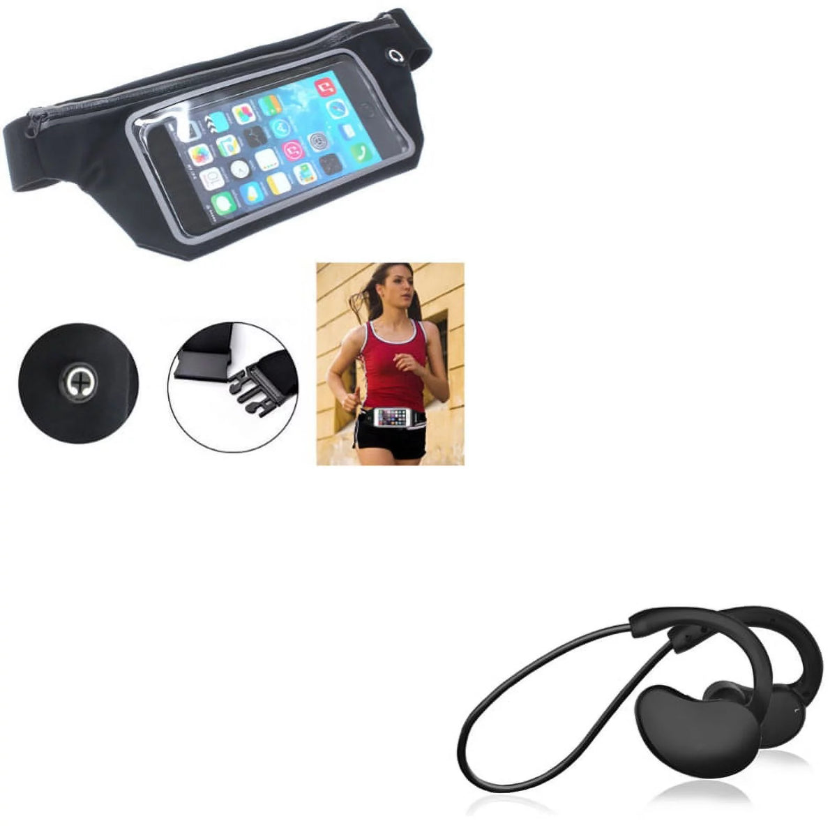 Wireless Headphones + Running Waist Bag Combo V64838