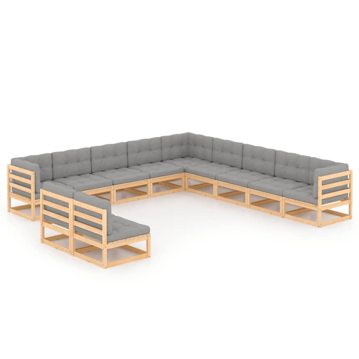 11 Piece Patio Lounge Set with Gray Cushion Pinewood Sectional Outdoor Furniture Set J9068