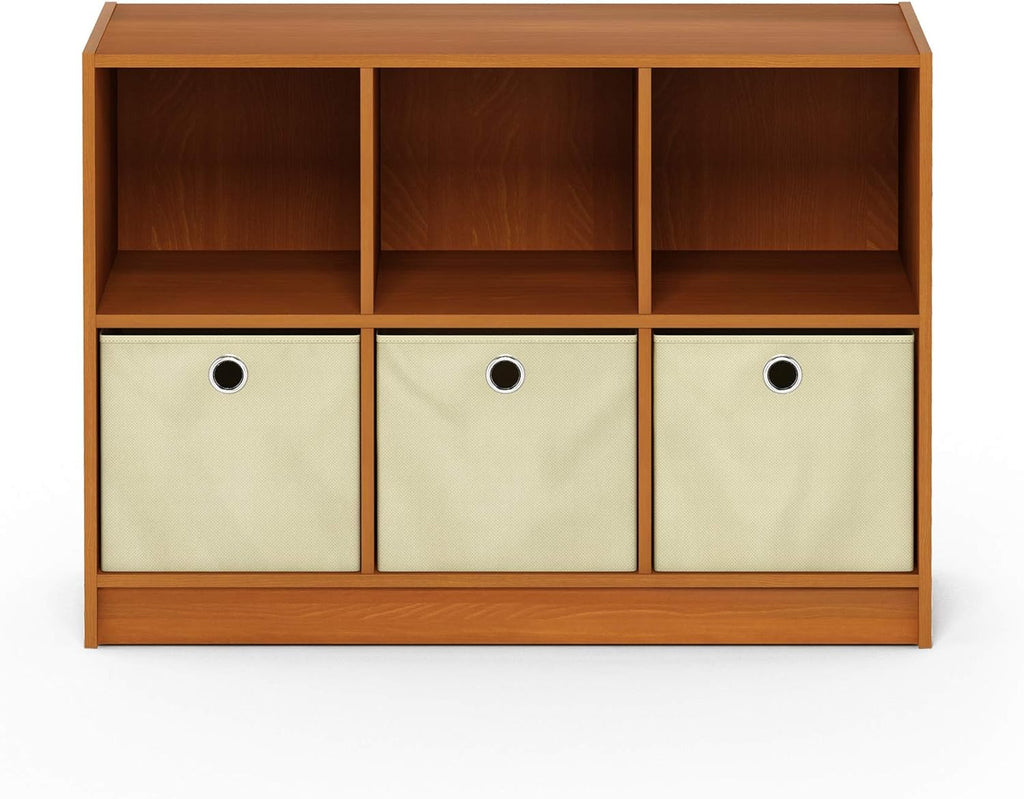 3x2 Bookcase Storage with Bins, Light Cherry/Ivory L6070