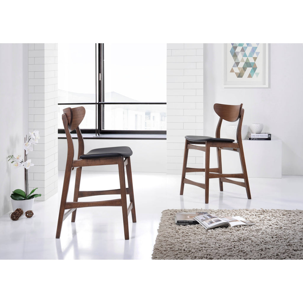 Faux Leather Counter Stool, Set of 2, Black C21154