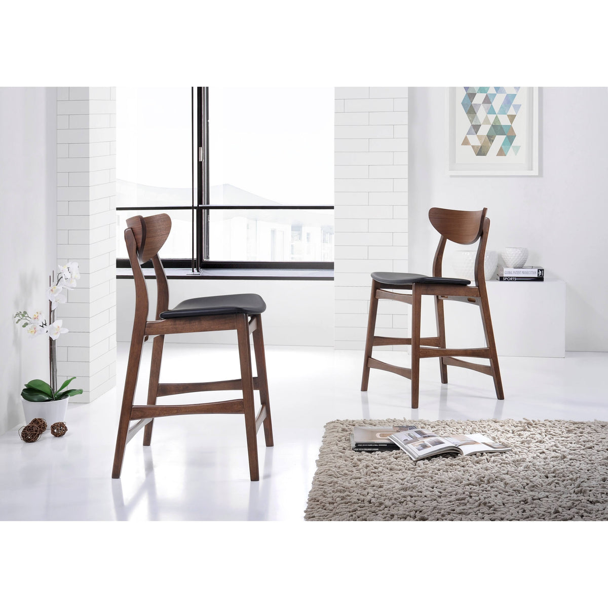 Faux Leather Counter Stool, Set of 2, Black C21154