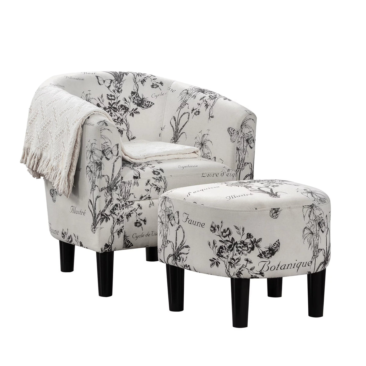 Botanical Print Accent Chair with Ottoman J730