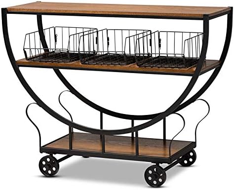 Brown Finished Wood and Black Finished Metal Console Cart C8157