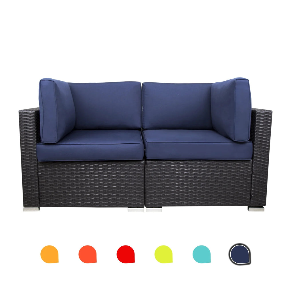 Blue 2-Piece Rattan Corner Sofa Set N12912