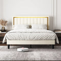Upholstered Platform Bed Frame with Gold Trim Full Size Fabric Bed H589865