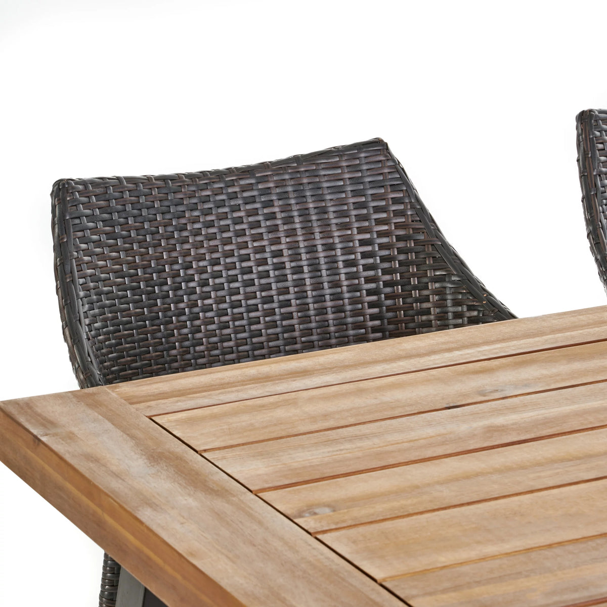 6 Piece Acacia Wood Dining Set with Wicker Stacking Chairs K13430