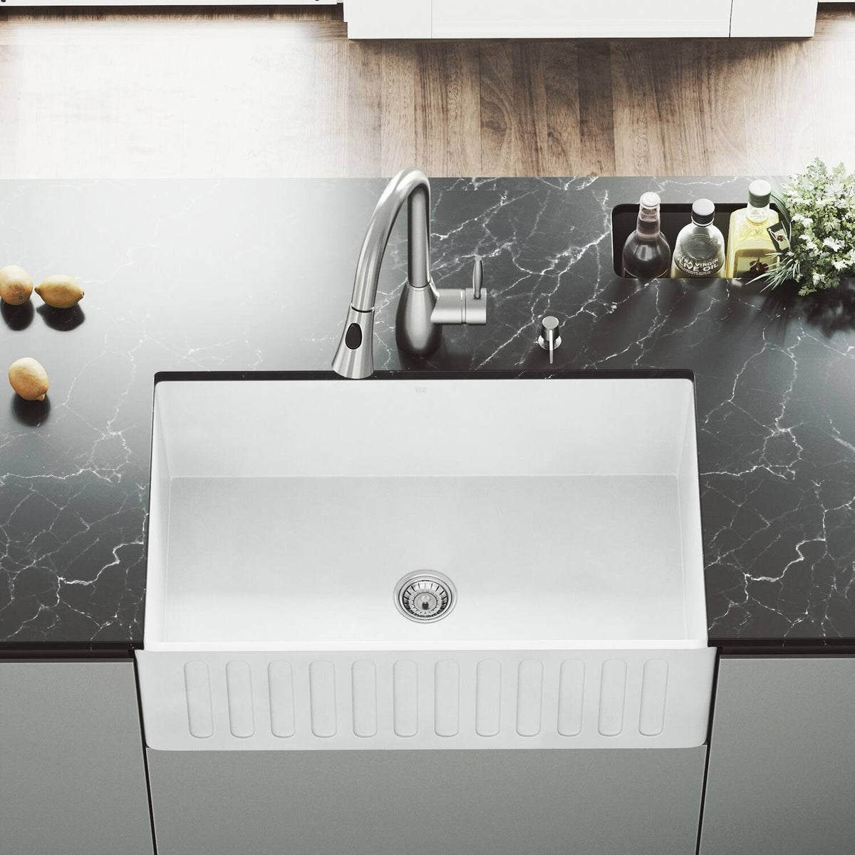 30x22 Matte Stone Farmhouse Kitchen Sink and Stainless-Steel Faucet Set P4813