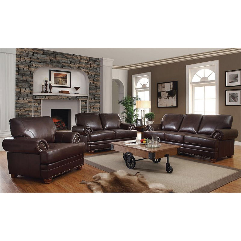 Brown Faux Leather Sofa with Rolled Arms W717