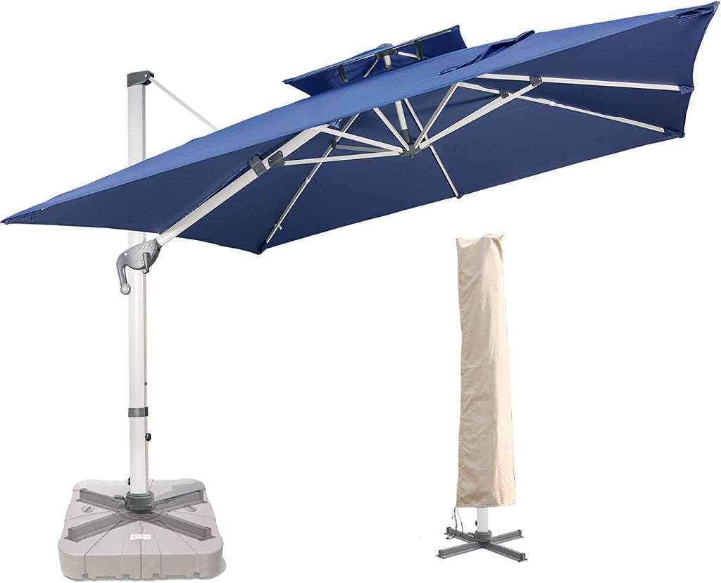 Khaki 10 x 10 FT Square Cantilever Umbrella with Cross Base and Cover I53200