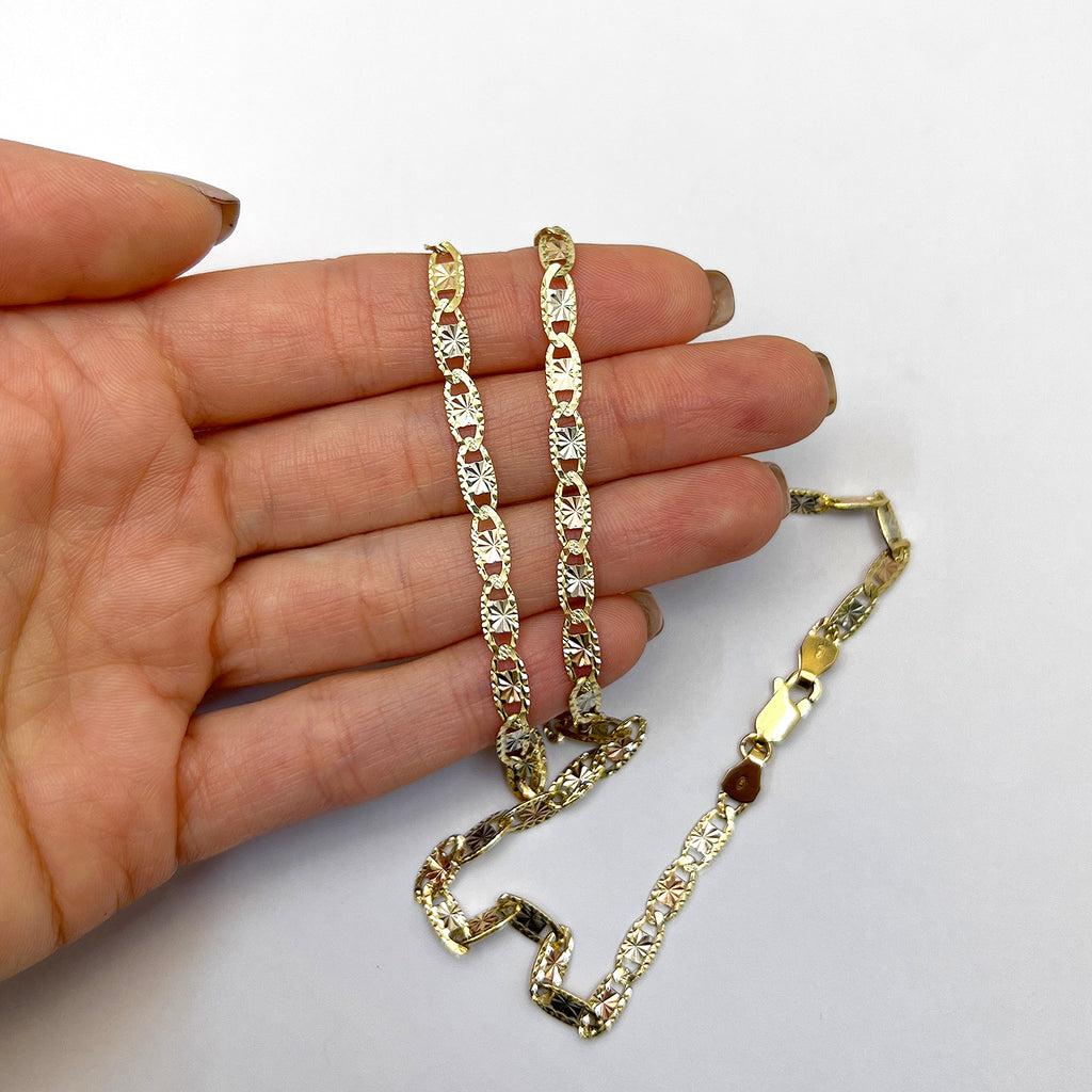 Solid 14K Gold Tri-Color 4mm Diamond-Cut Chain Necklace 18"-24" L555