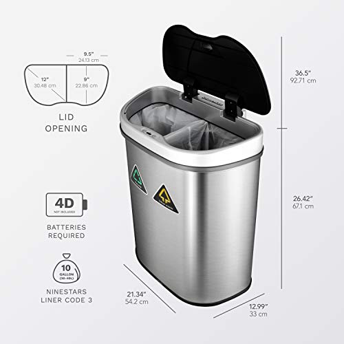Automatic Touchless Motion Sensor Semi-Round Trash Can/Recycler, 18.5 Gal. 70 L., Stainless Steel U96636