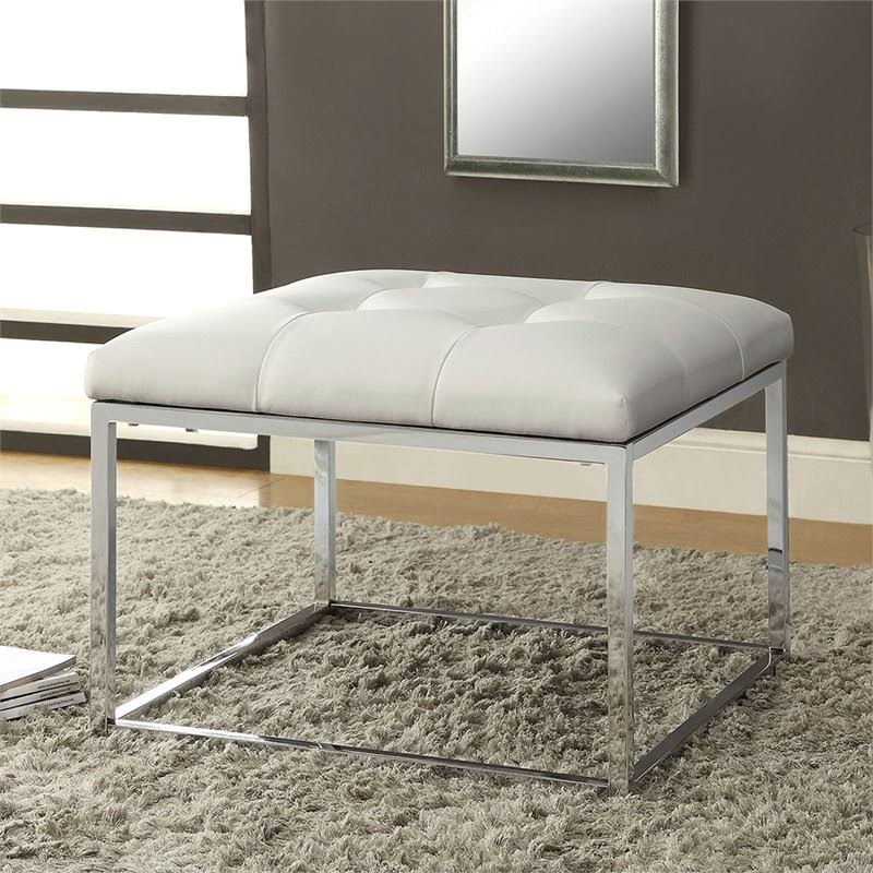White Faux Leather Tufted Square Ottoman Z679481