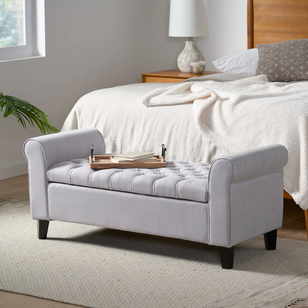 Light Gray and Dark Brown Fabric Storage Ottoman Bench O396