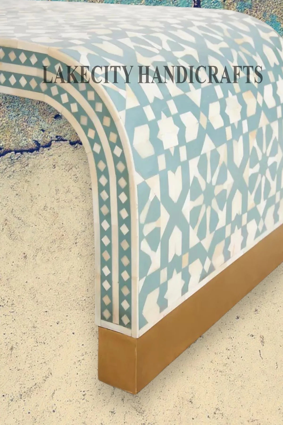 Bone Inlay Moroccan Design Waterfall Coffee Table Green P7962