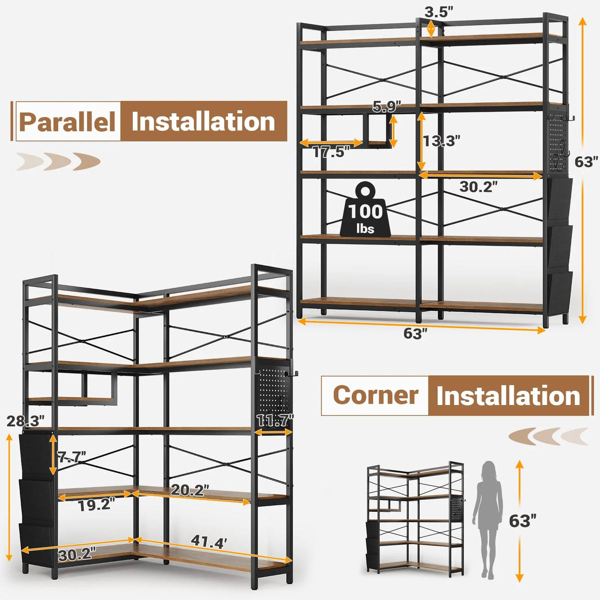 5-Tier Convertible Corner Bookshelf with Storage Q6770