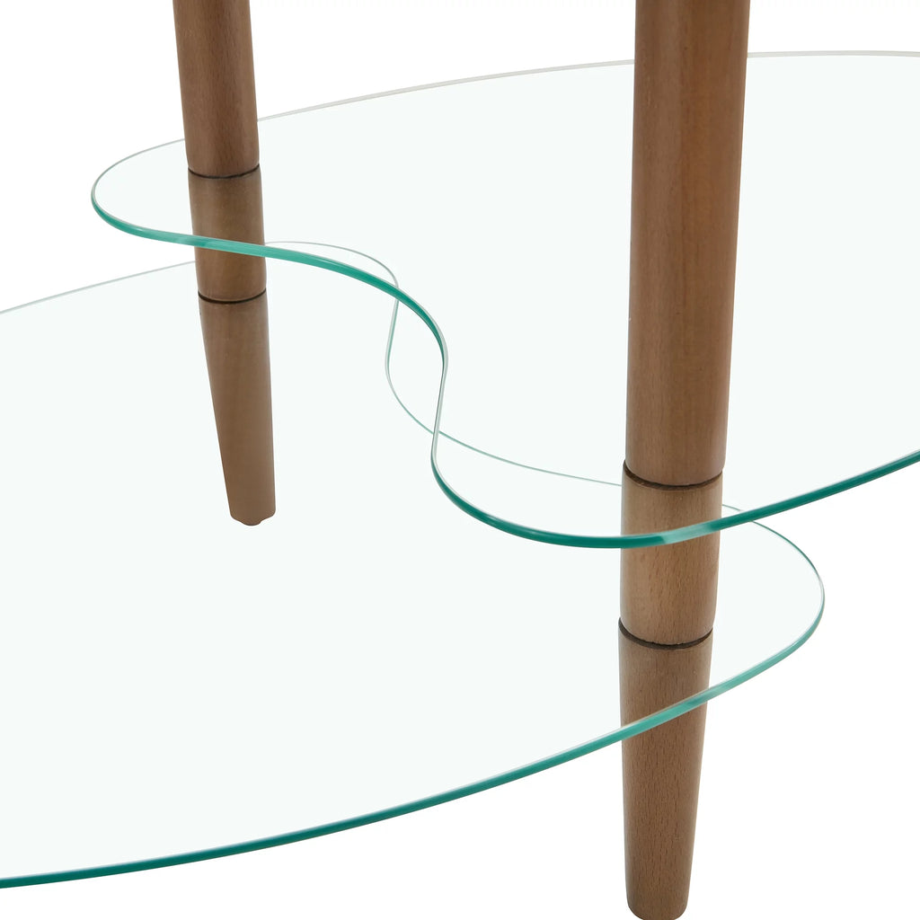 Oval Glass Coffee Table with Oak Wood Legs S969093