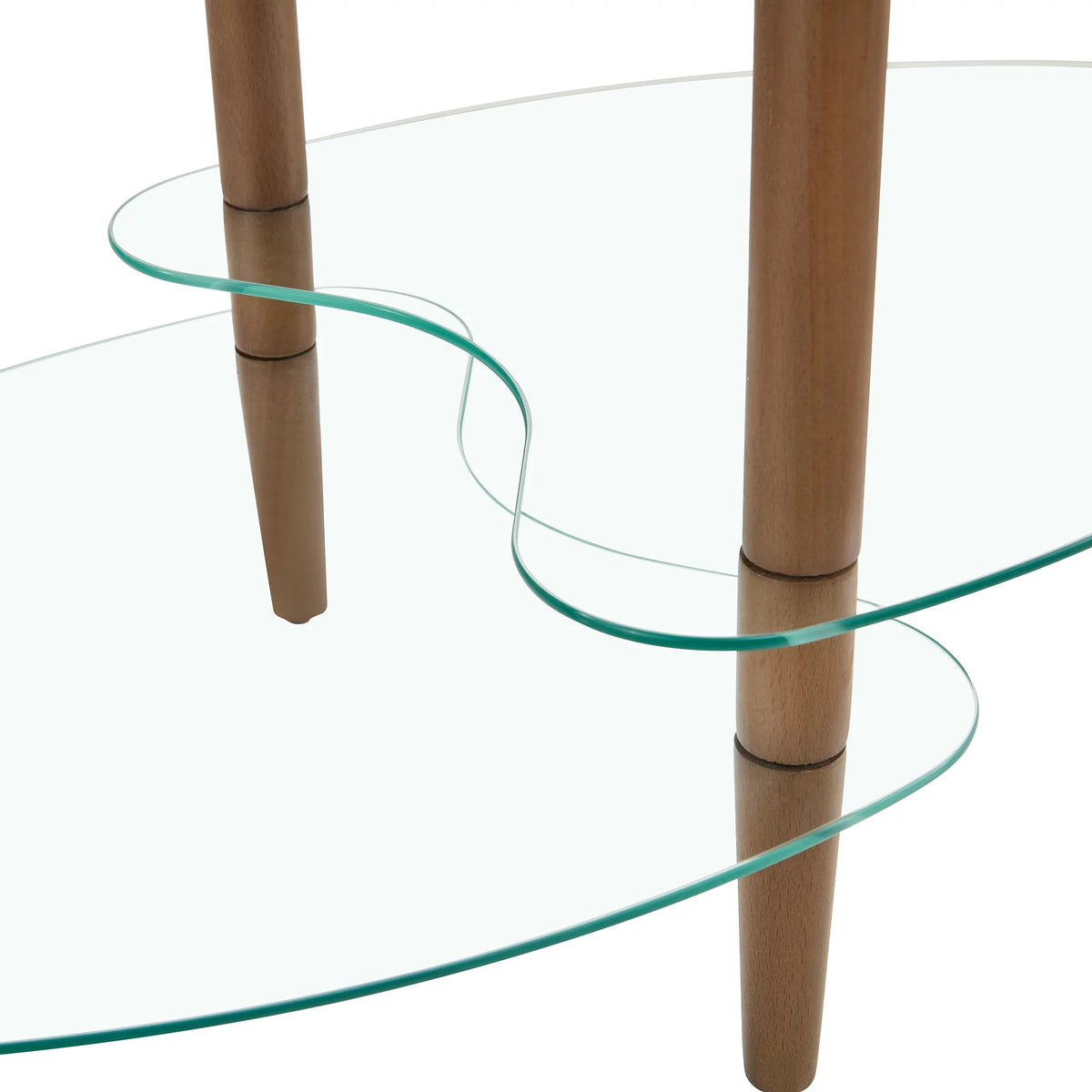Oval Glass Coffee Table with Oak Wood Legs S969093