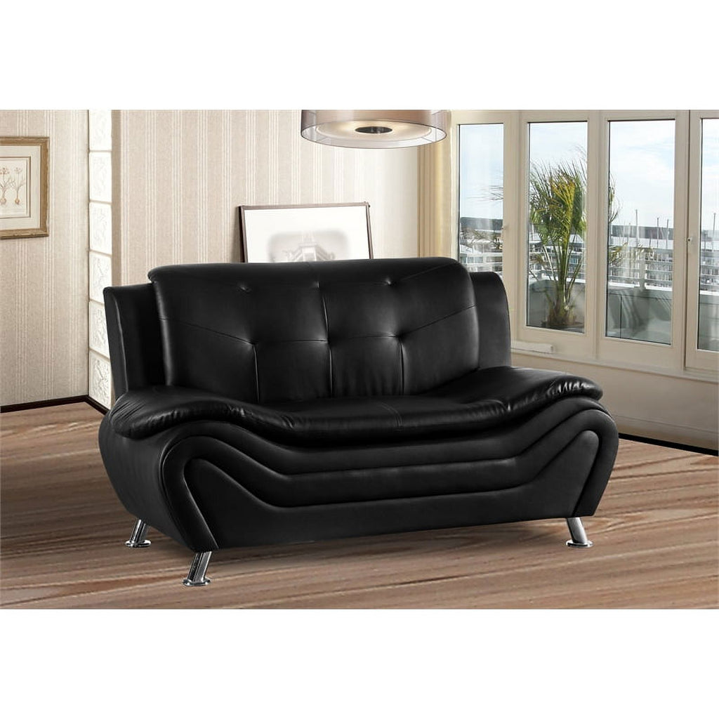 3-Piece Faux Leather Loveseat and 2 Club Chairs in Black U33107