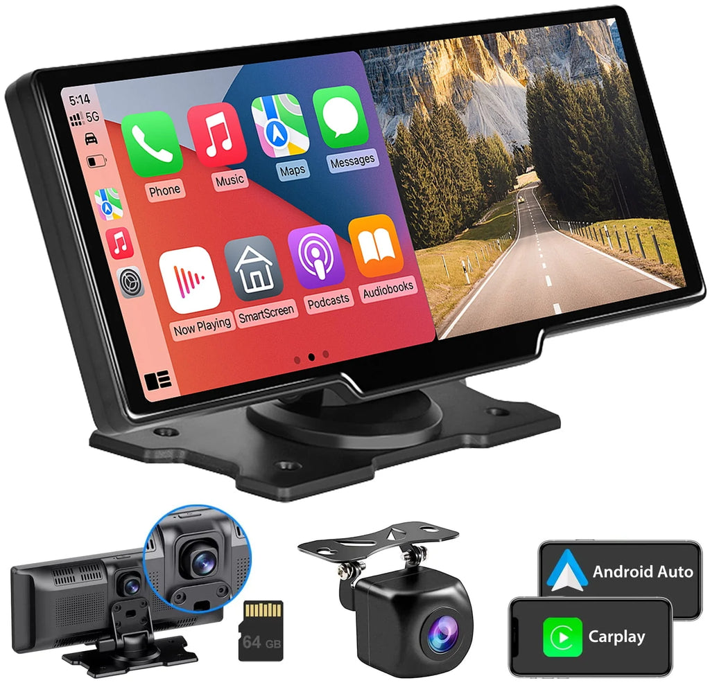9.3 Portable Car Stereo with 2.5K Dash Cam and Backup Camera Q598039