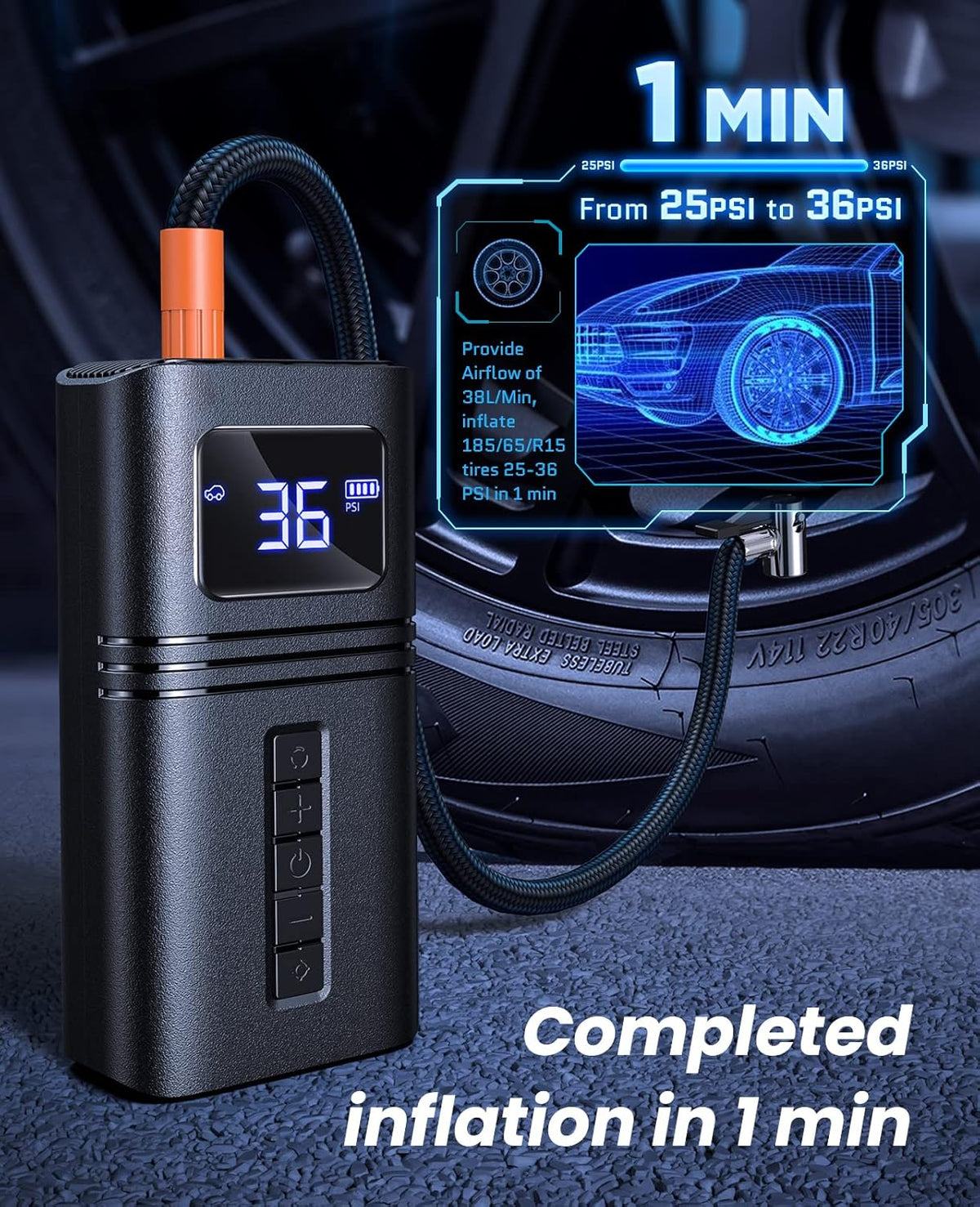 Cordless Tire Inflator Portable Air Compressor with 6000mAh Battery 150PSI LED Light K68800