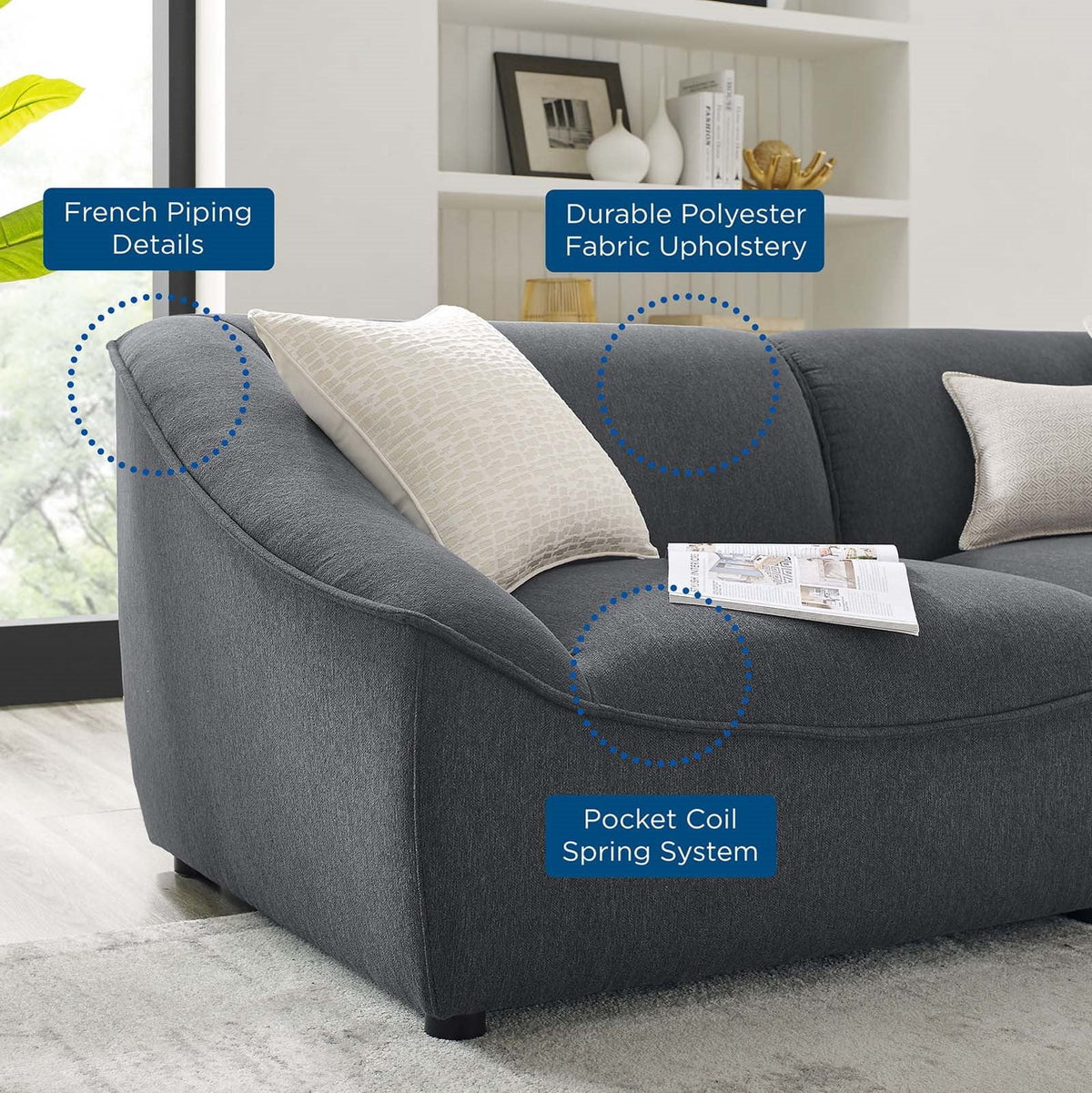 Dark Grey Fabric Sofa Q6456