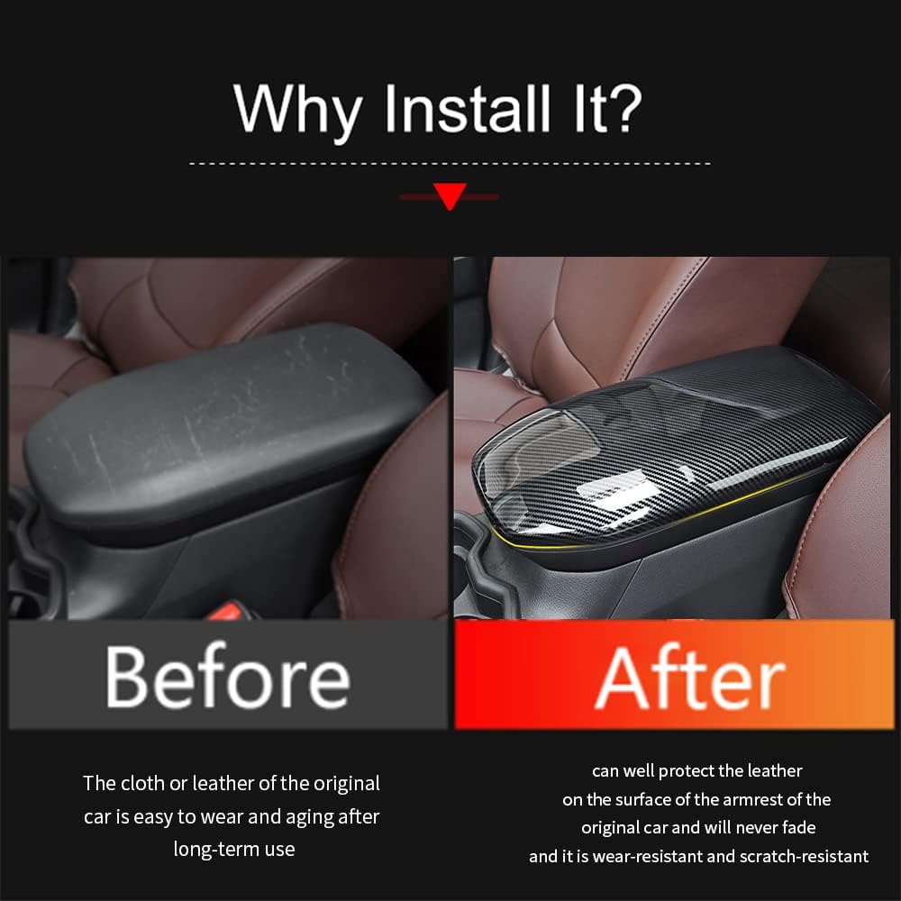 Carbon Fiber Car Center Armrest Cover Trim for Toyota RAV4 2019 2020 2021 2022 Pack of 2 N66312