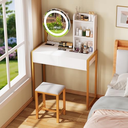 White Vanity Desk with Mirror and Lights T669