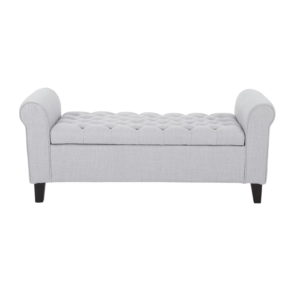 Light Gray and Dark Brown Fabric Storage Ottoman Bench O396