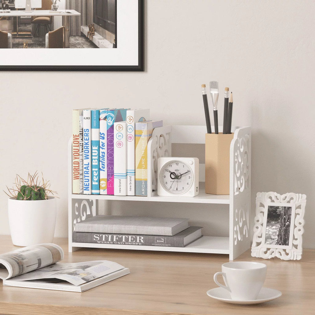 Small Desktop Organizer Bookshelf Storage Rack Wood Display Shelf K129