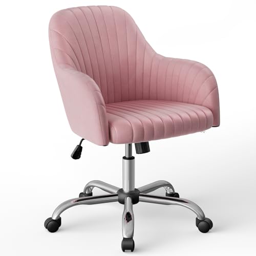 Pink Velvet Upholstered Swivel Office Chair with Arms O892292