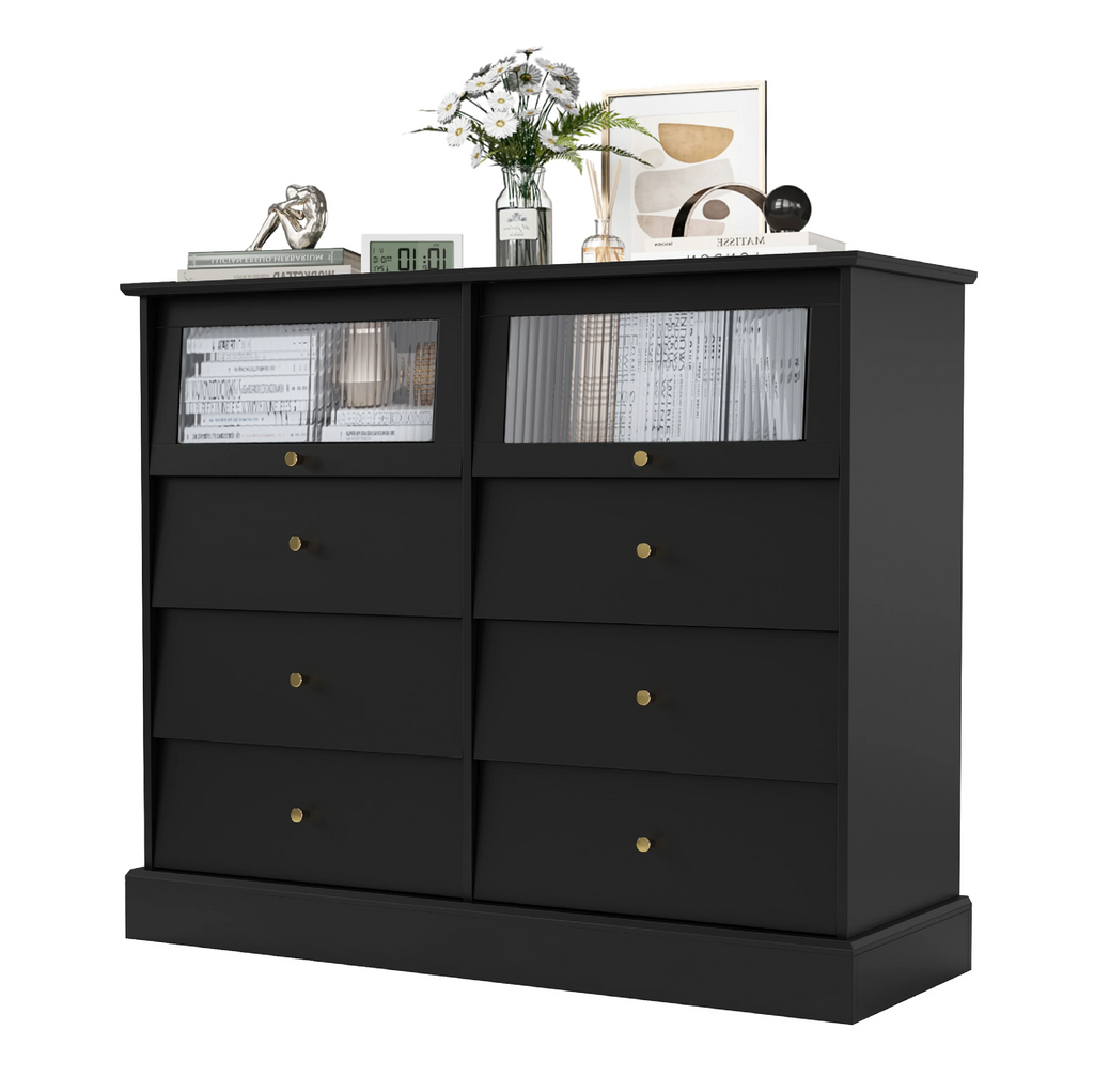 Black 8 Drawer Glass Door Wood Dresser U193929