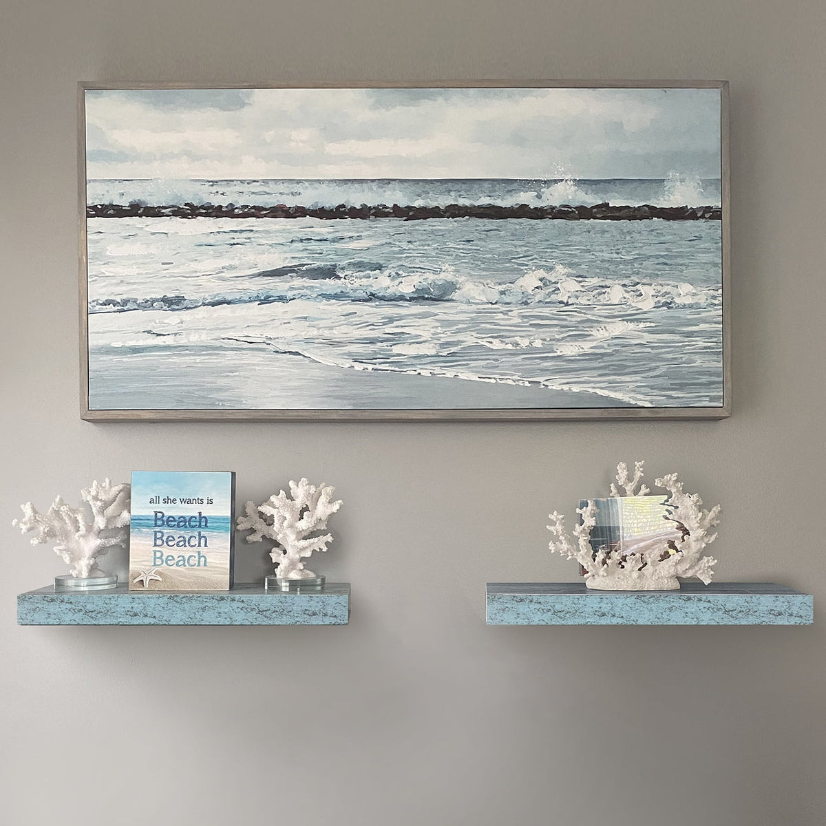 Blue 2 Pack Rustic Wood Floating Wall Shelves O93978