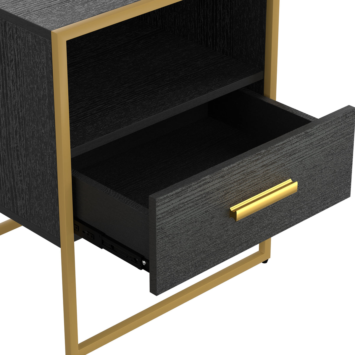 Black Nightstand Set of 2 with Drawer and Open Storage D254