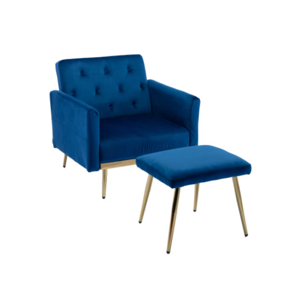 Navy Velvet Accent Chair with Ottoman I422
