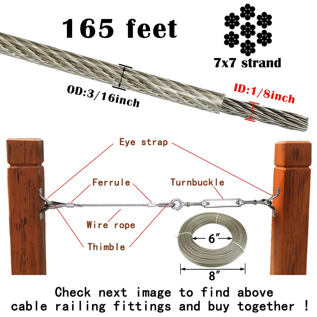 165 Feet Vinyl Coated Galvanized Steel Aircraft Cable for Railing Decking Stair Balustrade DIY Q30617